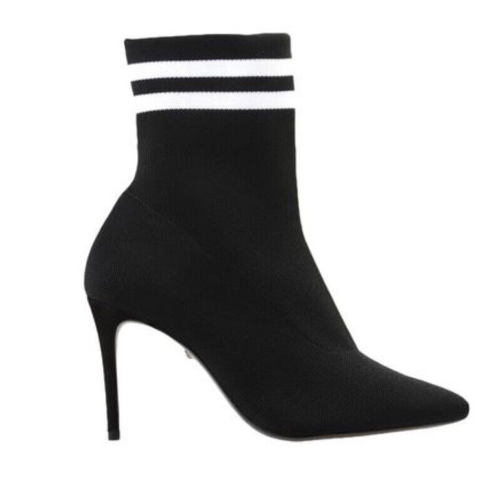 Catherine Malandrino Somah pointy black mid calf sock heeled boots, sz 8